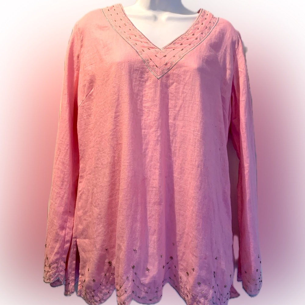 Vintage Lily Pulitzer beaded linen side zip tunic.
